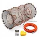 Collapsible Fishing Basket Trap Set with Reinforced Wire Mesh, Heavy-Duty Orange Tether Line, Float & Bait Accessories Kit for Minnows, Crab, Shrimp & Crayfish, 18" to 24"