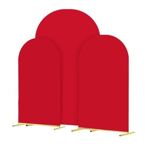 3-Piece Arch Cover for Wedding, Arch Spandex Fitted Covers 6FT 6.6FT 7.2FT Round Top Chiara Wedding Backdrop Covers Compatible for Birthday, Indoor Outdoor Party (Red)