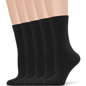 Women's Soft Thin Viscose Bamboo Crew Socks, Fit Stretchy Casual, Business, Dress Calf Sock 5 Pairs (Medium, Black)