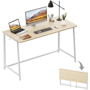 WOHOMO Folding Desk, Small Foldable Desk 47.2" for Small Spaces, Space Saving Computer Table Writing Workstation for Home Office, Easy Assembly, Oak (Extra Large Size:47.2 x 19.6, Beige)