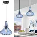 AUTELO Blue Pendant Lights Kitchen Island, 10" Hammered Glass Pendant Lights, Modern Pendant Light Fixtures in Matte Black Finish, Hanging Lamp for Dining Room, Kitchen Sink, H9164 BU