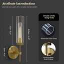 Brass Wall Sconces Lights Indoors, 14" Knurled Linear Sconce, Gold Bathroom Wall Sconces, Glass Tube Vanity Sconces Wall Lighting, Wall Lights for Mirror, Living Room, Bedroom, Hallway, 1 Pack