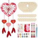 Fennoral 6 Pack Heart Dream Catcher Craft Kit for Kids Paint You Own Love Heart Dream Catcher DIY Coloring Mother's Day Wooden Art and Craft for Art Activity Project Mothers Day Decoration