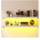 BAMEOS Floating Shelves with LED Lights, 31" White Wall Mounted Wooden Shelves with Invisible Brackets, Set of 2, Hanging Wall Shelves for Bedroom, Bathroom, Living Room and Kitchen Decoration