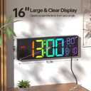 JALL 16.2" Large Digital Wall Clock with Bluetooth Sync, RGB Digital Clock Large Display with Auto DST, Wall Clock for Classroom Bedroom Gym Office, Led Clock for Seniors (Black)