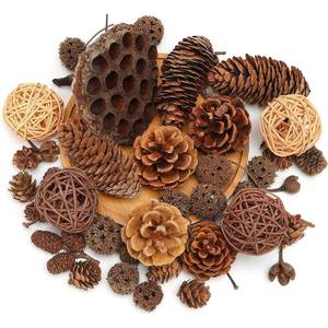 DomeStar 38PCS Pine Cone Set for Bowl Centerpiece - Natural Decor Bowl Fillers with Acorns, Berries and Pinecones Ornament for Home or Festive Display (Style-2)