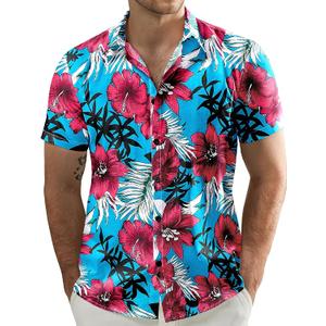 JOGAL Men's Flower Casual Button Down Short Sleeve Hawaiian Shirt S