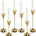 Gold Candlestick Holders Set of 6, 3 Heights Metal Taper Candle Holders with Wide Base and Non-Slip Pads, Detachable Vintage Candle Stick Holders for Table Centerpieces, Wedding and Holiday Decor