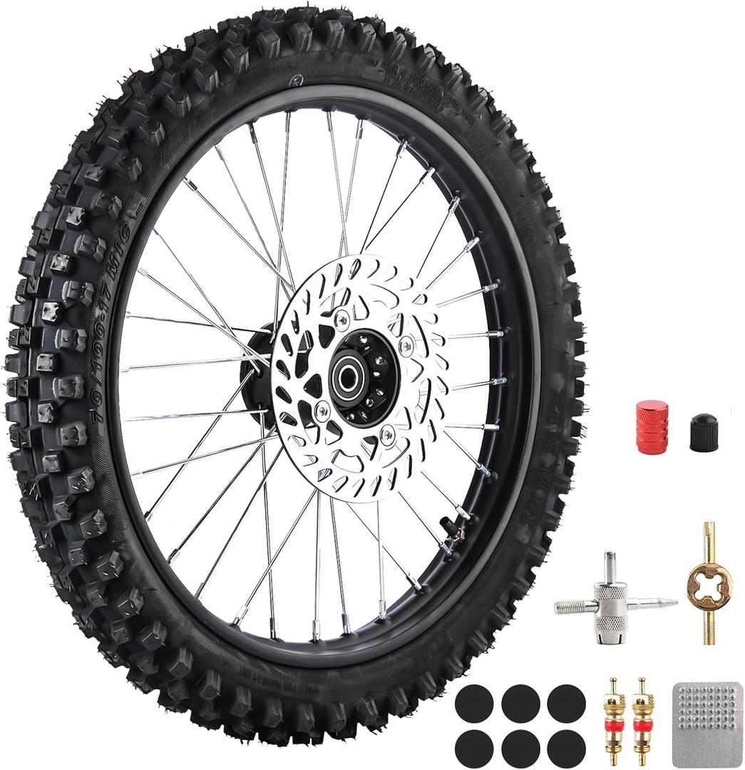 70/100-17 Front Wheel Tire (2.75x17) Inner Tube 1.6x17 Rim With 12mm Inner Bearing Assembly 190mm Brake Disc Rotor for Dirt Pit Bike Motocross Off Road (70/100-17 12mm)