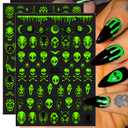 2 x Halloween Nail Art Stickers Decals Fall Scary Ghost Skull Nail Decoration 3D Self-Adhesive Glow in The Dark The Day of Dead Acrylic Nail Supplies for Women Girls（6Pcs）