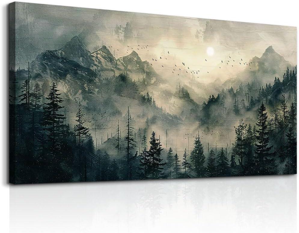 FUHAIHUA Canvas Wall Art For Living Room Large Wall Decor For Office Modern Bedroom Decorations Forest Fog Landscape Pictures Farmhouse Painting Artwork Wall Mural Aesthetic Home Decor 30x60 In (60L" x 30W")