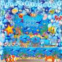 Under The Sea Party Decorations,282pcs Ocean Themed Party Decorations With Under The Sea Plates and Napkins Cups Tablecloth Ocean Backdrop Balloon Arch Cake Toppers For Sea Party Decorations