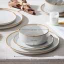 E-far Plates and Bowls Set for 2, 6-Piece Stoneware Dinnerware Sets, Ceramic Dinning Ware Reactive Glaze Dishes Set, Microwave & Dishwasher Safe - Seashell White