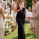 Auraxe Formal Wedding Guest Long Dresses for Women Elegant Bodycon Ruffle Corset Cocktail Party Maxi Dress (Black, Medium)