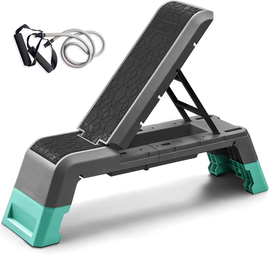 leikefitness Exercise Step Platform, Multifunctional Aerobic Deck with Cord and Adjustable Dumbbell & Weight Bench, Fitness Equipment for Workout Home Gym