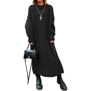 Saodimallsu Womens Oversized Sweater Dress Mock Neck Long Sleeve Casual Warm Chunky Knit Fall Winter Maxi Dresses, Large
