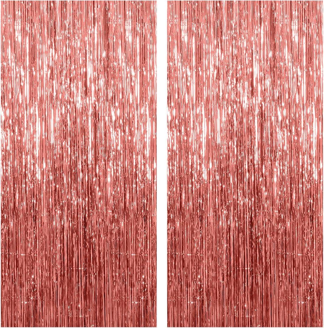 2 Pack Rose Gold Backdrop Birthday Decorations Foil Curtain Bachelorette Party Decor Rose Gold Decor Party Streamers Groovy Birthday Decorations Backdrop