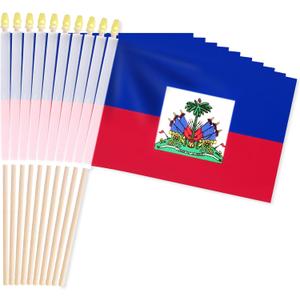 Pack of 20, Handheld Haiti Flags 5x8 Inch Small Haitian Flags on Wooden Sticks with Gold Spear Top, Mini Haiti Country Flag for Independence Day, Parades, Patriotic Decorations