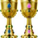 Suclain 2 Pcs Medieval Molded Crown Goblets 8 oz Gold Jeweled chalice Vintage Plastic Goblet King Queen Party Chalice Medieval Party Decorations for Carnival Drinking Supplies