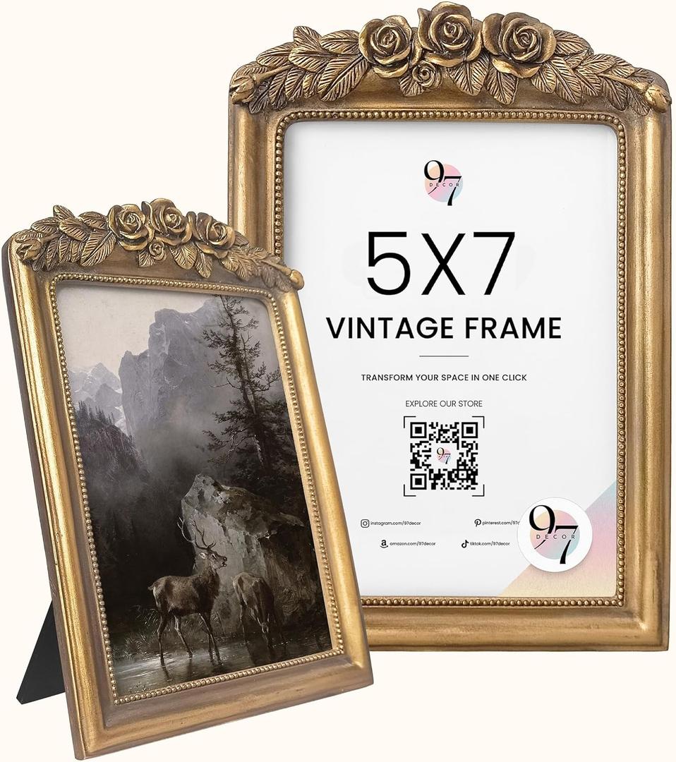 97 Decor Vintage Gold Picture Frames 5x7 - Gold Vintage Picture Frames 5 x 7, Ornate Golden Frame 5 By 7 For Tabletop And Wall Mounting, Decorative Antique 5x7 Rose Frame Antique Home Decor