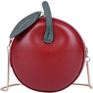 LUOZZY Apple Purse Shape Fruit Shape Handbag PU Leather Handbag Cartoon Shoulder Bag Adjustable Strap Apple Clutch for Women Girls - Fuchsia