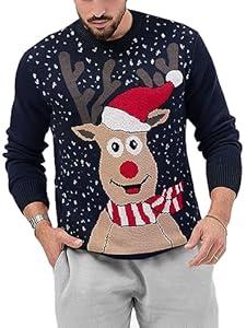 Karlywindow Mens Ugly Christmas Sweater Holiday Reindeer Snowflake Santa Soft Pullover Long Sleeve Knitted Sweaters, Navy, Medium