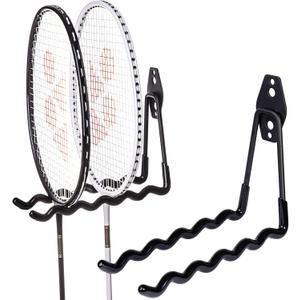 Tennis Racket Storage Hanger,Tennis Racket Holder Rack Wall Hooks for Garage,Heavy Duty Hanger Metal Badminton Racket Holder Hooks for Cables, Ropes and Hoses,Extension Cord Holder,2 Packs(Black)