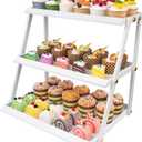 WWN Stainless Steel 3 Tier Cupcake Stand with Pink Coating - Elegant Dessert Tower- Cookie Tray Rack- Tea Party Serving Platter- Easy Assembly Pink Cake Stand for Wedding Baby Shower (crisp white)