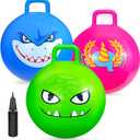 Bounce Balls with Handles for Kids, 3 Pack Hopper Ball for Kids 3-6, Hippity Hop Balls 18 Inch with Air Pump, Jumping Bouncing Ball Ride On Toys for Sports Games Balance Exercise Indoor Outdoor Fun