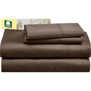 California Design Den Queen Sheet Set - Soft 300 Thread Count Sateen, Natural 100% Cotton Sheets for Queen Size Bed with Deep Pockets, Cooling and Durable Bedding Set - Warm Chocolate Brown