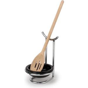 FitWell Ceramic Spoon Rest with Upright Utensil Holder for Stovetop & Countertop, Spoon Holder, Heat Resistant Cooking Utensil Holder, Modern Vertical Design (Chrome/Black)