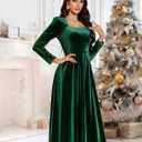 BeryLove Women Velvet Dress Cocktail Party Evening Dresses Long Sleeve Wedding Guest Formal Dresses (Green, L)