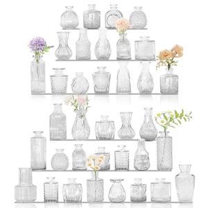 29Pcs Bud Vases Set Small Vintage Glass Bottles Clear Bud Vases in Bulk Multiple Shape Cute Glass Vases for Rustic Wedding Centerpieces Table Decorations and Home Decor(Clear)