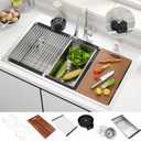 33x22 Inch Kitchen Sink Black Drop In Stainless Steel Kitchen Sinks 16 Gauge Single Bowl Workstation Luxury Top Mount Sink with 6 Accessories Include Glass Rinser (Brushed Nickel)