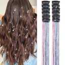 Hair Tinsel Pack of 12 Pcs Colorful Glitter Hair Accessories 20 Inch Clip in Hair Tinsel Extensions Fairy Hair Accessories Party Kit for Women Girls Kids (12Pcs,Colorful#)