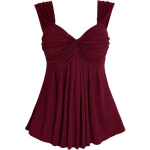 SOLY HUX Women's Plus Size Babydoll Tops Twist Front Sleeveless Peplum Flowy Going Out Top Pure Burgundy X-Large Plus