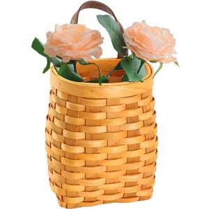 Hanging Wall Basket Wood Woven Basket, Small Hanging Basket for Wall Decor, Decorative Flower Basket for Front Door