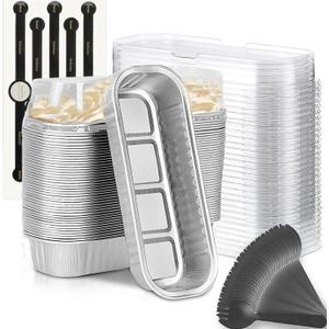 Findful Mini Loaf Baking Pans with Lids and Spoons (50 Pack, 6.8oz) Rectangle Aluminum Foil Baking Pans Tins Containers - Cupcake Containers Wrappers Cheesecake Creme Brulee Ramekins