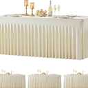 4 Pack 6ft Beige Spandex Tablecloths for Rectangle Tables Wrinkle Free Beige Rectangle Table Cloth Stretch Fitted Table Cover with Skirt for Wedding Birthday Party Banquet Baby Shower Buffet Event