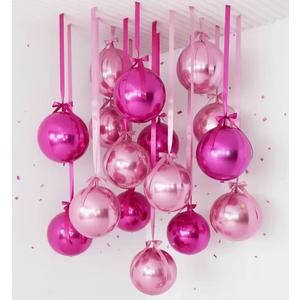 24 Set Pink & Hot Pink Round Foil Balloons, 18 Inch Giant 4D Ball Metallic Mylar Balloons Kit with Bows & Ribbons for Ceiling Hanging Birthday Graduation Bachelorette Anniversary Party Decorations