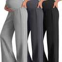 3 Pack Women's Maternity Lounge Pants Wide Leg Over The Belly Pregnancy Pajama Pants Loose Casual Trousers, XL