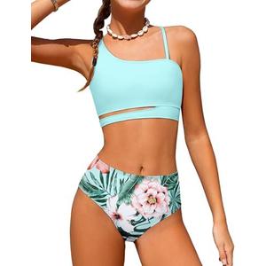 Queenstyle Girls Swimsuits Bikini Set Kids Cutout Bathing Suit Bikini Top Two Piece Girls' Swimwear, 13-14Y
