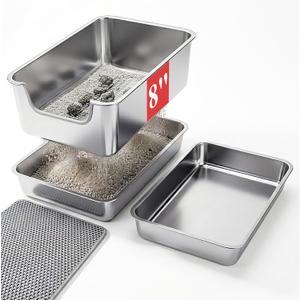 8" Stainless Steel Sifting Cat Litter Box for Clumping Clay