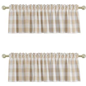 UPOPO 2 Pieces Valences Buffalo Check Kitchen Tier Curtains Classic Plaid Gingham Farmhouse Window Curtain Valance Living Room Bedroom Rod Pocket Beige & White 56"x 16"