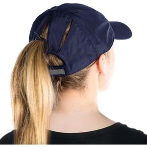 TOP-EX Oversized L XL XXL Women High Ponytail Messy Bun Packable Unstructured UV 50 Baseball Cap Running Hat (Navy)