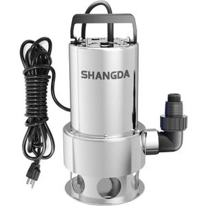 Sump Pump Submersible 1HP Dirty/Clean Water Transfer Pump 4500GPH Portable Electric Water Pump for Pool Draining Hot Tub Flooded Basement Ponds Garden Yard with Adapters