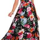 Simplee Womens Summer Halter Wedding Guest Dress Maxi Floral Vacation Boho Sundresses Flowy Formal Long Travel Dresses 2026 (Black, L)