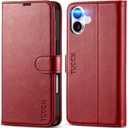 TUCCH Case Wallet for iPhone 16, [RFID Blocking] PU Leather Stand Folio Cover with 4 Card Slots [TPU Protective Interior Shell], Magnetic Flip Case Compatible with iPhone 16 5G 2024, Dark Red