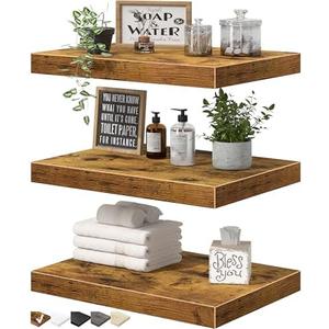 QEEIG 10" Deep Floating Shelves for Wall - 10 x 16 inch Book Shelf Bathroom Bedroom Kitchen Living Room Hanging Bookshelf Farmhouse Set of 3, Rustic Brown (025-40BN3)