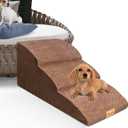 Topmart High Density Extended Foam Dog Ramp&Steps 3 Tiers,15.7" High,Non-Slip Dog Stairs with Waterproof Cover,Soft Foam Pet Ladder,Best for Injured,Older Cats,Pets with Joint Pain (Brown)